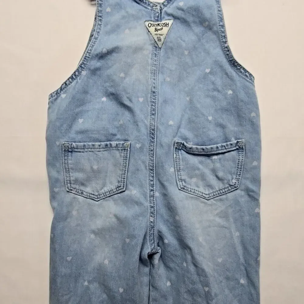 OshKosh B'gosh Heart Print Denim Overalls Light Blue Kids 4T Bibs